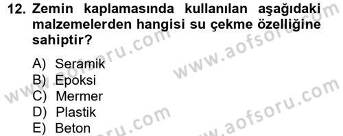 Hijyen ve Sanitasyon Dersi 2014 - 2015 Yılı Tek Ders Sınav Soruları 12. Soru