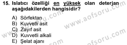 Hijyen ve Sanitasyon Dersi 2014 - 2015 Yılı Tek Ders Sınav Soruları 15. Soru