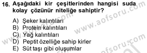 Hijyen ve Sanitasyon Dersi 2014 - 2015 Yılı Tek Ders Sınav Soruları 16. Soru