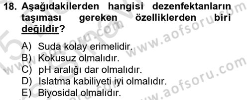 Hijyen ve Sanitasyon Dersi 2014 - 2015 Yılı Tek Ders Sınav Soruları 18. Soru