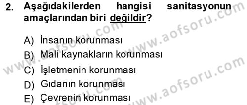 Hijyen ve Sanitasyon Dersi 2014 - 2015 Yılı Tek Ders Sınav Soruları 2. Soru