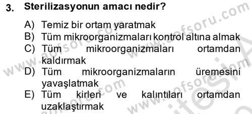 Hijyen ve Sanitasyon Dersi 2014 - 2015 Yılı Tek Ders Sınav Soruları 3. Soru