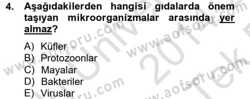 Hijyen ve Sanitasyon Dersi 2014 - 2015 Yılı Tek Ders Sınav Soruları 4. Soru