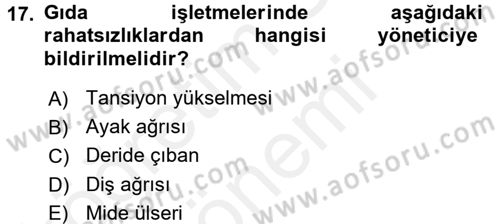 Hijyen ve Sanitasyon Dersi 2015 - 2016 Yılı (Vize) Ara Sınav Soruları 17. Soru
