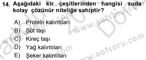 Hijyen ve Sanitasyon Dersi 2015 - 2016 Yılı (Final) Dönem Sonu Sınav Soruları 14. Soru