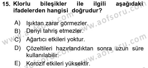 Hijyen ve Sanitasyon Dersi 2015 - 2016 Yılı (Final) Dönem Sonu Sınav Soruları 15. Soru