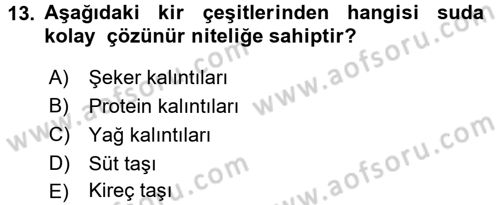Hijyen ve Sanitasyon Dersi 2015 - 2016 Yılı Tek Ders Sınav Soruları 13. Soru