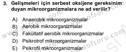Hijyen ve Sanitasyon Dersi 2015 - 2016 Yılı Tek Ders Sınav Soruları 3. Soru