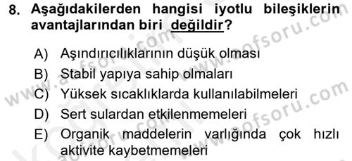 Hijyen ve Sanitasyon Dersi 2015 - 2016 Yılı Tek Ders Sınav Soruları 8. Soru