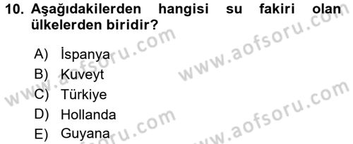 Hijyen ve Sanitasyon Dersi 2016 - 2017 Yılı 3 Ders Sınav Soruları 10. Soru