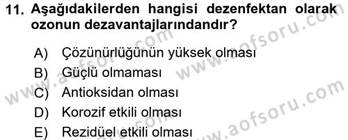 Hijyen ve Sanitasyon Dersi 2016 - 2017 Yılı 3 Ders Sınav Soruları 11. Soru