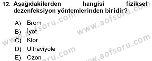 Hijyen ve Sanitasyon Dersi 2016 - 2017 Yılı 3 Ders Sınav Soruları 12. Soru
