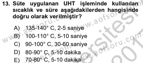 Hijyen ve Sanitasyon Dersi 2016 - 2017 Yılı 3 Ders Sınav Soruları 13. Soru