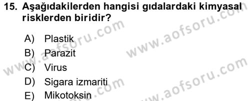 Hijyen ve Sanitasyon Dersi 2016 - 2017 Yılı 3 Ders Sınav Soruları 15. Soru