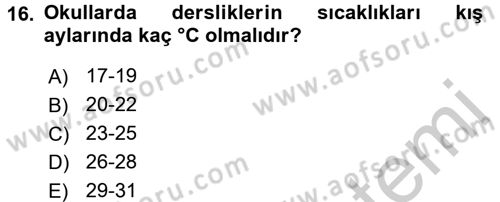 Hijyen ve Sanitasyon Dersi 2016 - 2017 Yılı 3 Ders Sınav Soruları 16. Soru