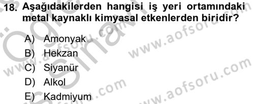Hijyen ve Sanitasyon Dersi 2016 - 2017 Yılı 3 Ders Sınav Soruları 18. Soru