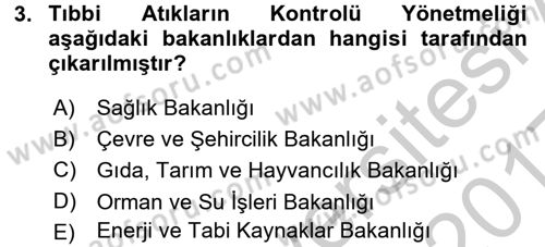 Hijyen ve Sanitasyon Dersi 2016 - 2017 Yılı 3 Ders Sınav Soruları 3. Soru