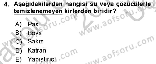 Hijyen ve Sanitasyon Dersi 2016 - 2017 Yılı 3 Ders Sınav Soruları 4. Soru