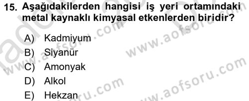 Hijyen ve Sanitasyon Dersi 2016 - 2017 Yılı (Final) Dönem Sonu Sınav Soruları 15. Soru