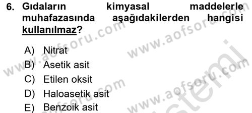 Hijyen ve Sanitasyon Dersi 2016 - 2017 Yılı (Final) Dönem Sonu Sınav Soruları 6. Soru