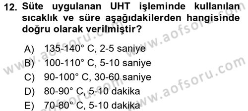 Hijyen ve Sanitasyon Dersi 2017 - 2018 Yılı 3 Ders Sınav Soruları 12. Soru