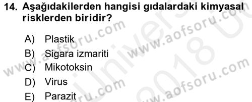 Hijyen ve Sanitasyon Dersi 2017 - 2018 Yılı 3 Ders Sınav Soruları 14. Soru