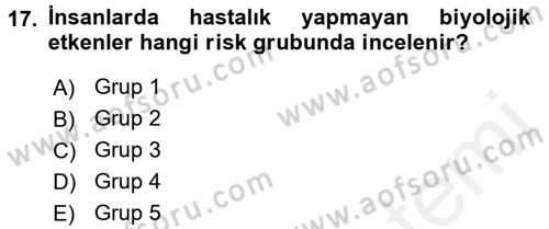 Hijyen ve Sanitasyon Dersi 2017 - 2018 Yılı 3 Ders Sınav Soruları 17. Soru
