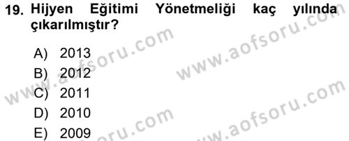 Hijyen ve Sanitasyon Dersi 2017 - 2018 Yılı 3 Ders Sınav Soruları 19. Soru