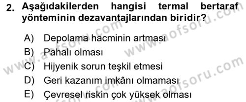 Hijyen ve Sanitasyon Dersi 2017 - 2018 Yılı 3 Ders Sınav Soruları 2. Soru