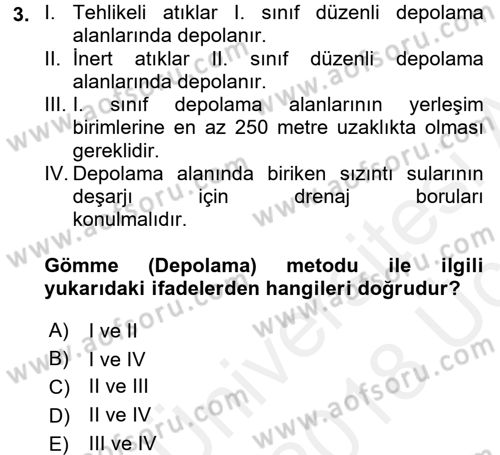 Hijyen ve Sanitasyon Dersi 2017 - 2018 Yılı 3 Ders Sınav Soruları 3. Soru
