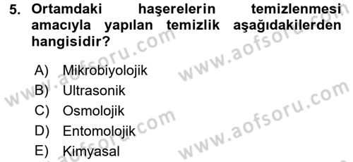 Hijyen ve Sanitasyon Dersi 2017 - 2018 Yılı 3 Ders Sınav Soruları 5. Soru