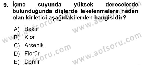 Hijyen ve Sanitasyon Dersi 2017 - 2018 Yılı 3 Ders Sınav Soruları 9. Soru