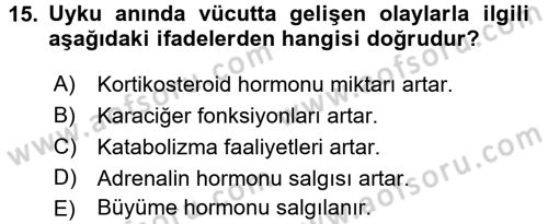 Hijyen ve Sanitasyon Dersi 2017 - 2018 Yılı (Vize) Ara Sınav Soruları 15. Soru