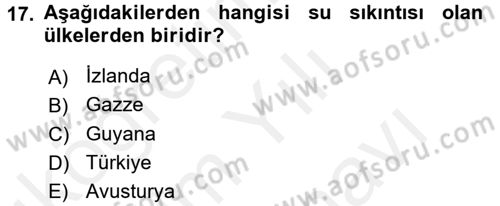Hijyen ve Sanitasyon Dersi 2017 - 2018 Yılı (Vize) Ara Sınav Soruları 17. Soru