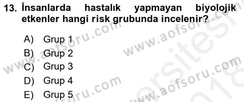 Hijyen ve Sanitasyon Dersi 2017 - 2018 Yılı (Final) Dönem Sonu Sınav Soruları 13. Soru