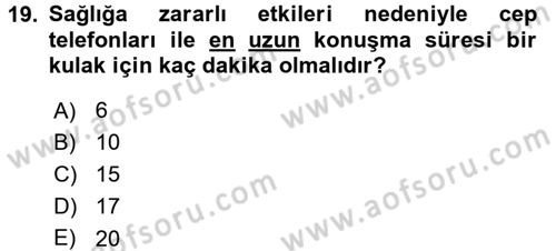 Hijyen ve Sanitasyon Dersi 2017 - 2018 Yılı (Final) Dönem Sonu Sınav Soruları 19. Soru