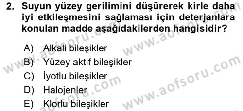 Hijyen ve Sanitasyon Dersi 2017 - 2018 Yılı (Final) Dönem Sonu Sınav Soruları 2. Soru