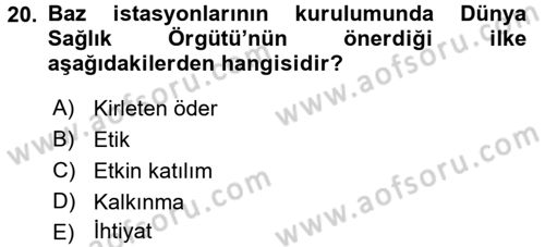 Hijyen ve Sanitasyon Dersi 2017 - 2018 Yılı (Final) Dönem Sonu Sınav Soruları 20. Soru