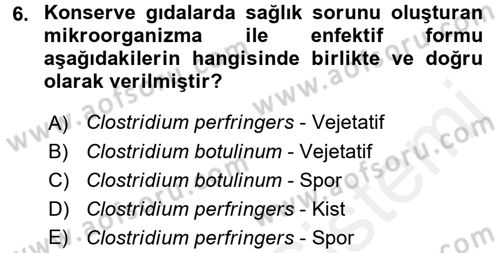 Hijyen ve Sanitasyon Dersi 2017 - 2018 Yılı (Final) Dönem Sonu Sınav Soruları 6. Soru