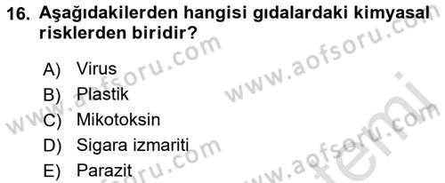 Hijyen ve Sanitasyon Dersi 2018 - 2019 Yılı 3 Ders Sınav Soruları 16. Soru