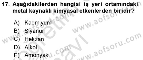 Hijyen ve Sanitasyon Dersi 2018 - 2019 Yılı 3 Ders Sınav Soruları 17. Soru