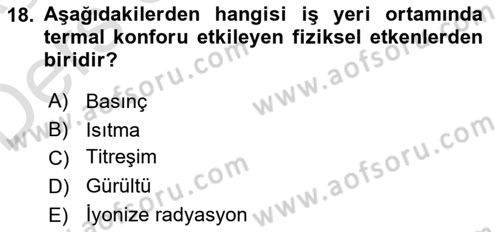 Hijyen ve Sanitasyon Dersi 2018 - 2019 Yılı 3 Ders Sınav Soruları 18. Soru