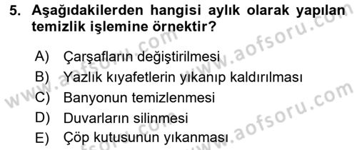 Hijyen ve Sanitasyon Dersi 2018 - 2019 Yılı 3 Ders Sınav Soruları 5. Soru