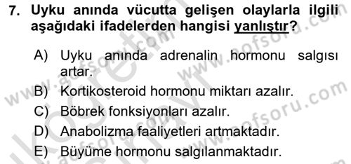 Hijyen ve Sanitasyon Dersi 2018 - 2019 Yılı 3 Ders Sınav Soruları 7. Soru