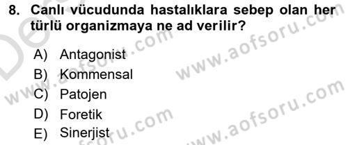 Hijyen ve Sanitasyon Dersi 2018 - 2019 Yılı 3 Ders Sınav Soruları 8. Soru