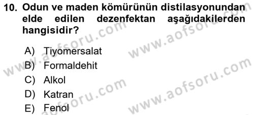 Hijyen ve Sanitasyon Dersi 2018 - 2019 Yılı (Vize) Ara Sınav Soruları 10. Soru