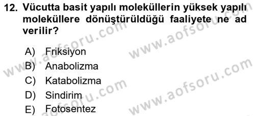 Hijyen ve Sanitasyon Dersi 2018 - 2019 Yılı (Vize) Ara Sınav Soruları 12. Soru