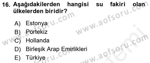 Hijyen ve Sanitasyon Dersi 2018 - 2019 Yılı (Vize) Ara Sınav Soruları 16. Soru