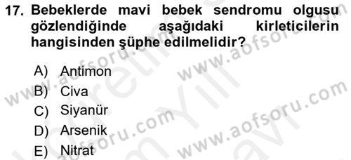 Hijyen ve Sanitasyon Dersi 2018 - 2019 Yılı (Vize) Ara Sınav Soruları 17. Soru