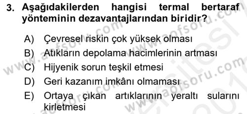 Hijyen ve Sanitasyon Dersi 2018 - 2019 Yılı (Vize) Ara Sınav Soruları 3. Soru